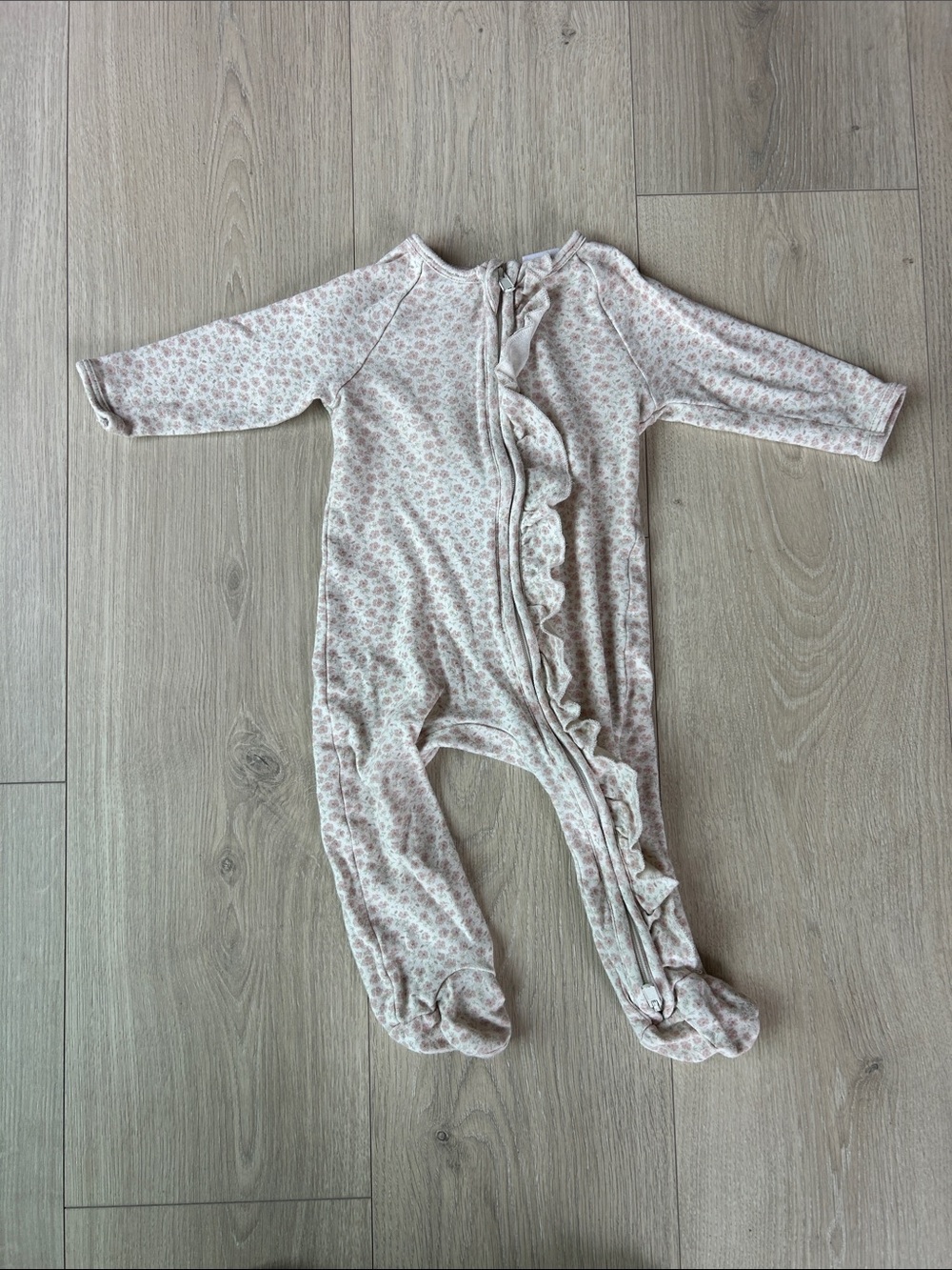 Jamie Kay Baby Girls Floral Ruffle Footed One-Piece Romper - Pink 3-6